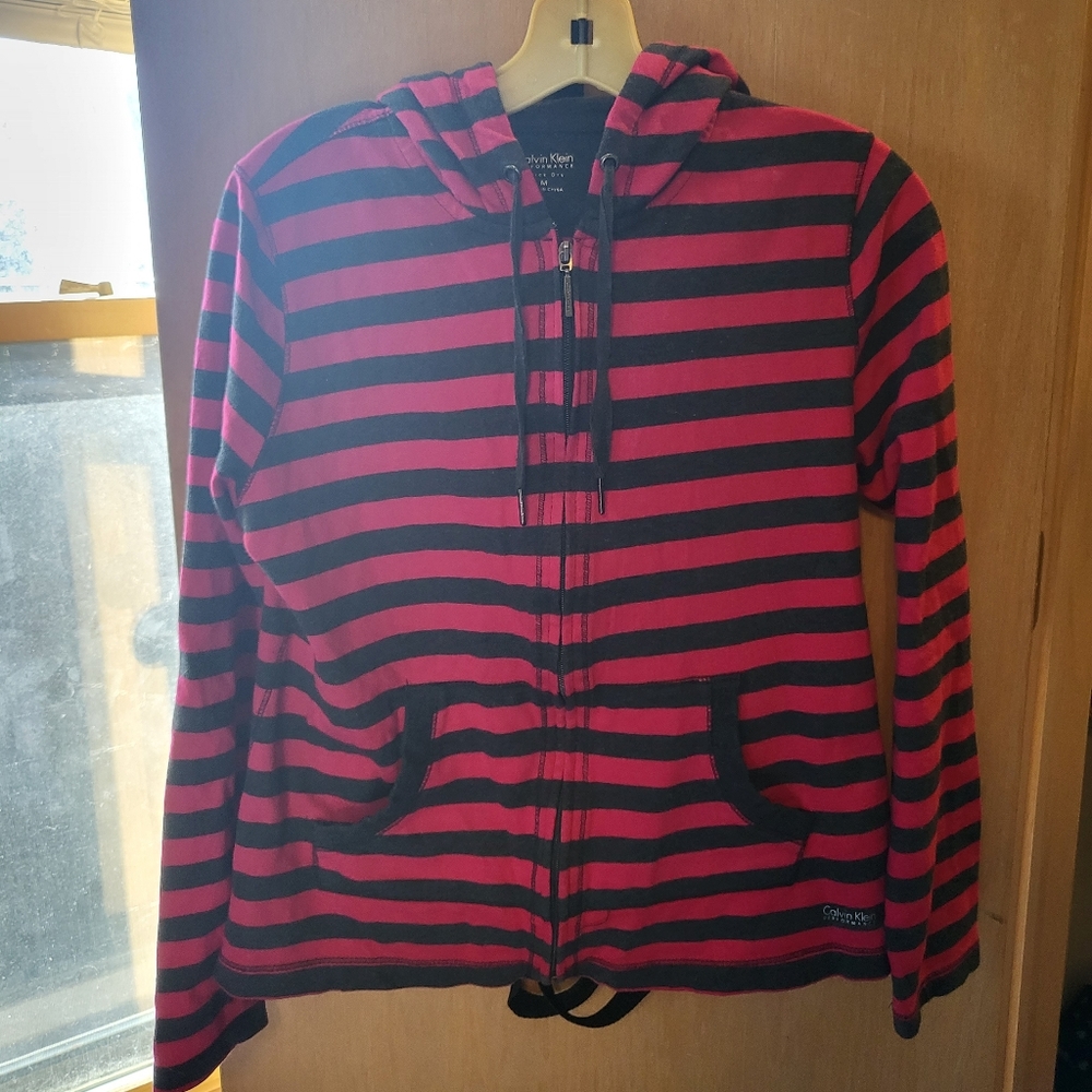 Calvin Klein Athletic Pink and Grey Striped Medium Hoodie Jacket